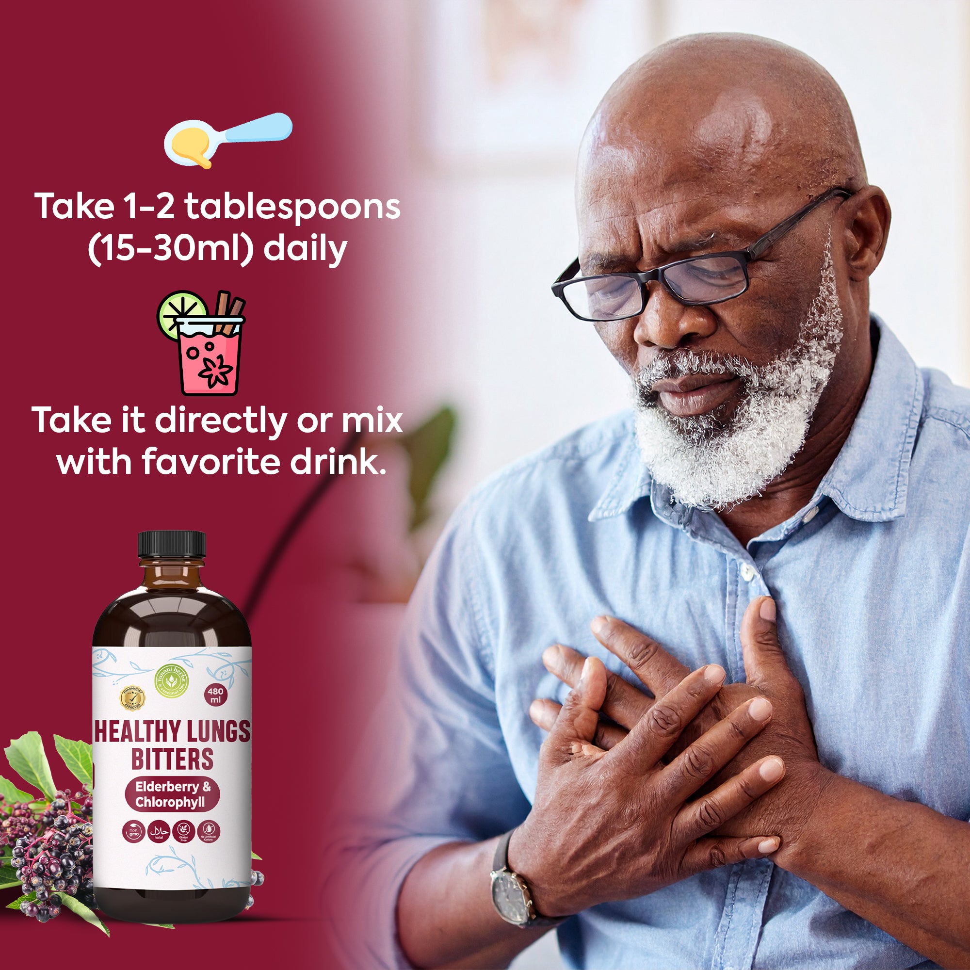 Healthy lungs bitters with Elderberry and Chlorophyl 480 mls