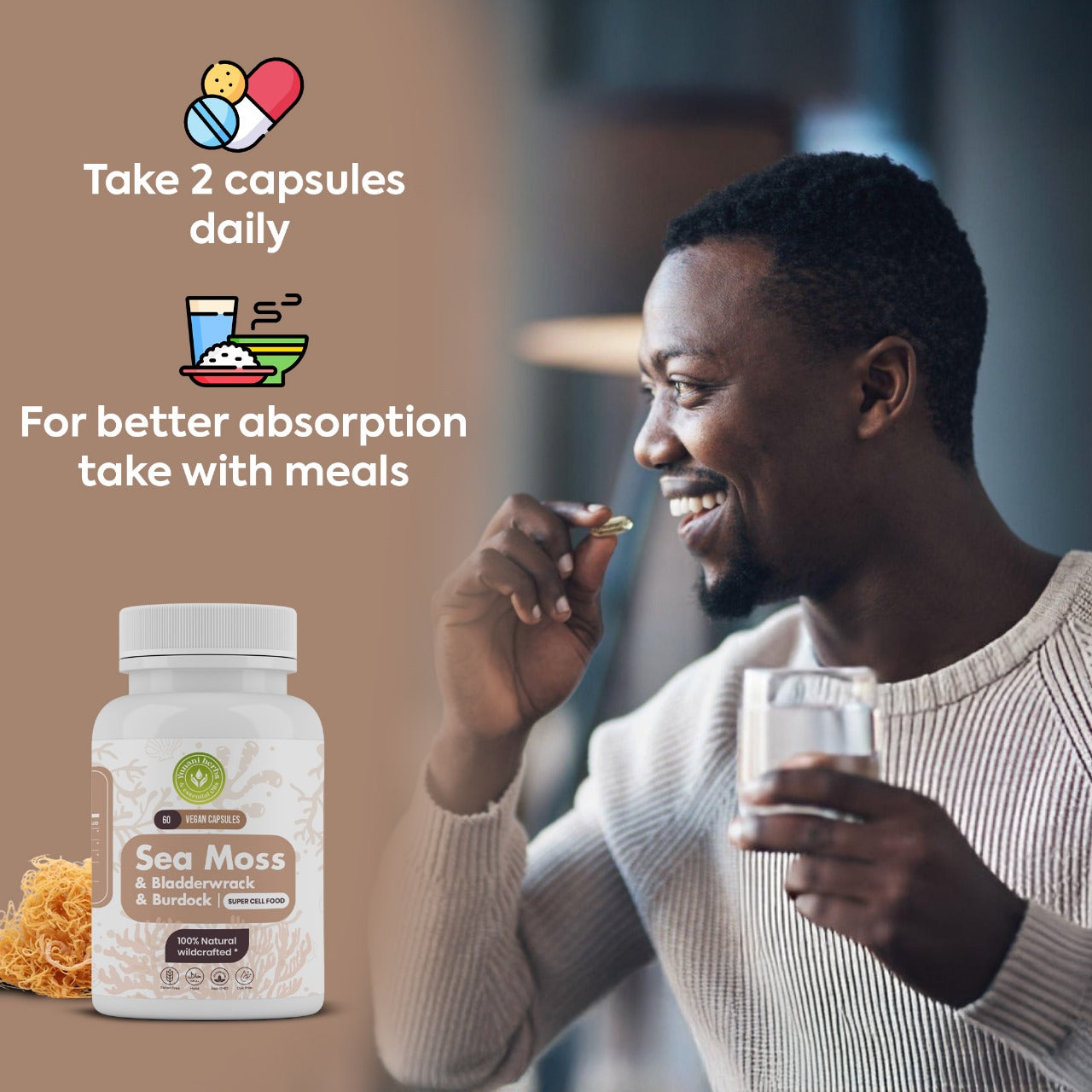 Sea Moss Bladderwrack Burdock 500mg each 60 vegan capsules